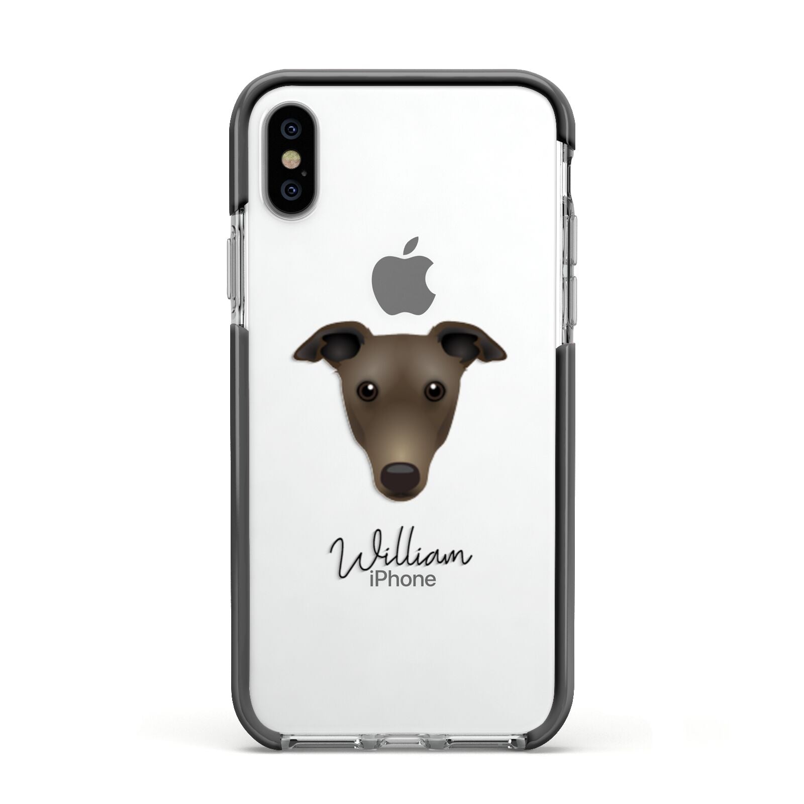 Greyhound Personalised Apple iPhone Xs Impact Case Black Edge on Silver Phone