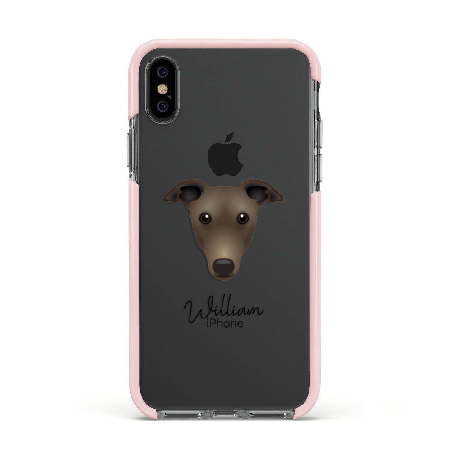Greyhound Personalised Apple iPhone Xs Impact Case Pink Edge on Black Phone
