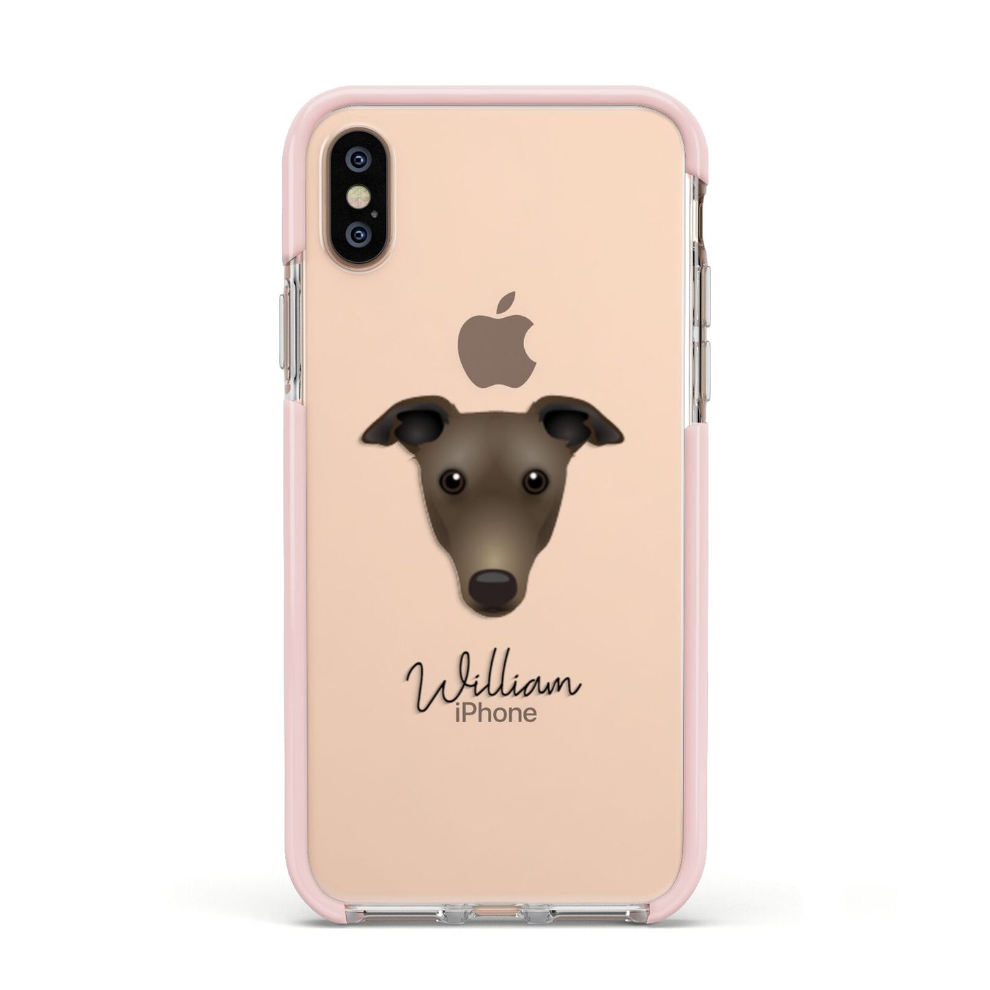 Greyhound Personalised Apple iPhone Xs Impact Case Pink Edge on Gold Phone