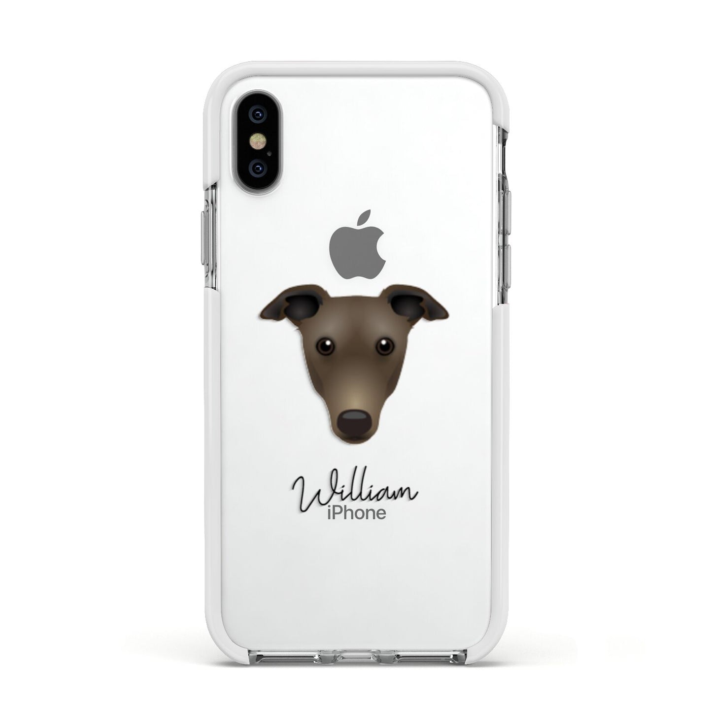 Greyhound Personalised Apple iPhone Xs Impact Case White Edge on Silver Phone