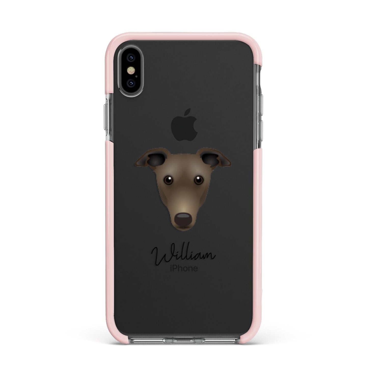 Greyhound Personalised Apple iPhone Xs Max Impact Case Pink Edge on Black Phone