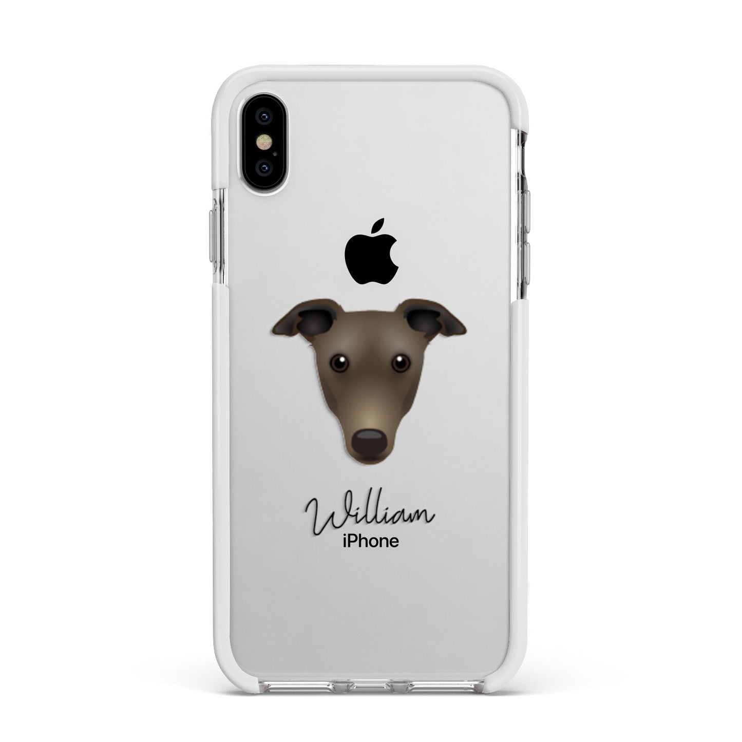 Greyhound Personalised Apple iPhone Xs Max Impact Case White Edge on Silver Phone