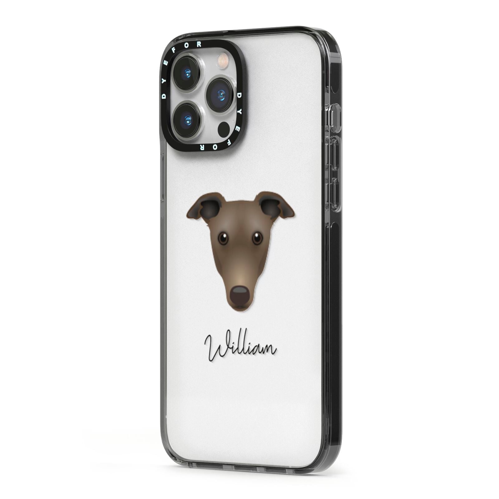Greyhound Personalised iPhone 13 Pro Max Black Impact Case Side Angle on Silver phone
