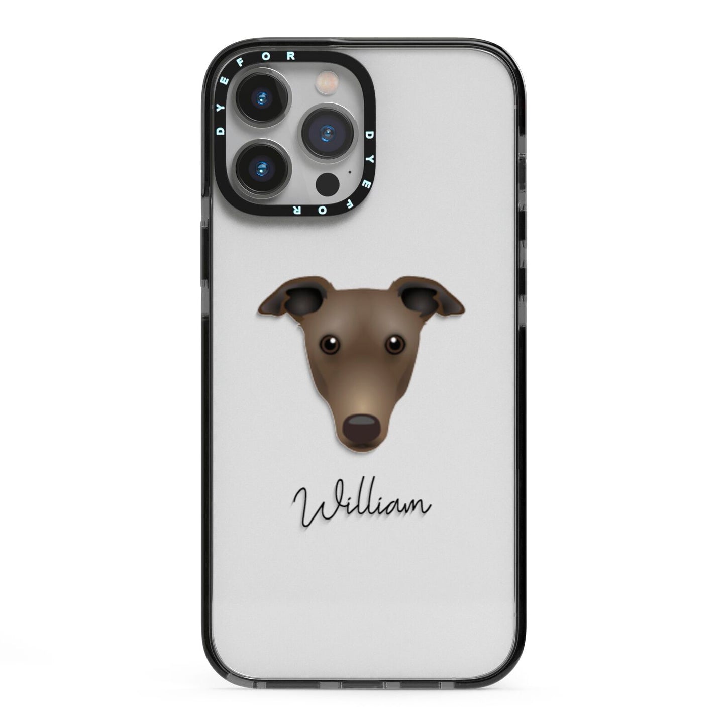 Greyhound Personalised iPhone 13 Pro Max Black Impact Case on Silver phone