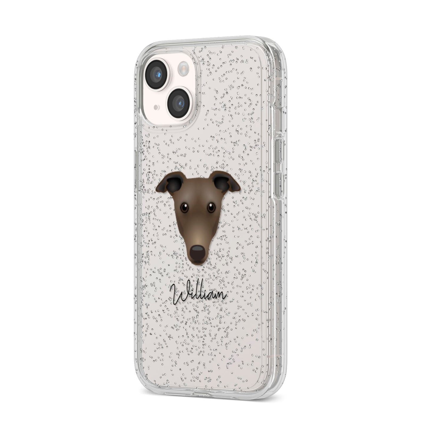 Greyhound Personalised iPhone 14 Glitter Tough Case Starlight Angled Image