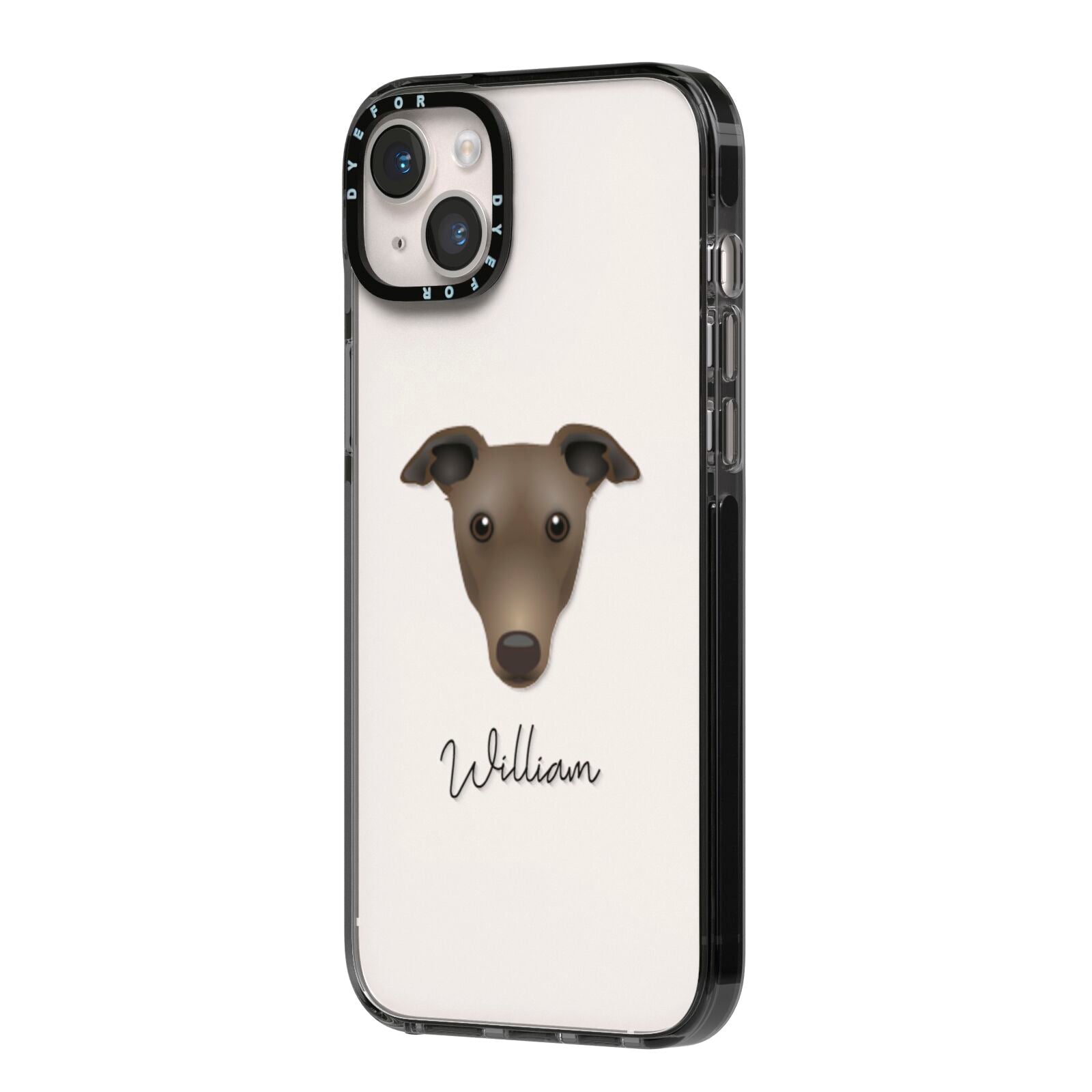 Greyhound Personalised iPhone 14 Plus Black Impact Case Side Angle on Silver phone