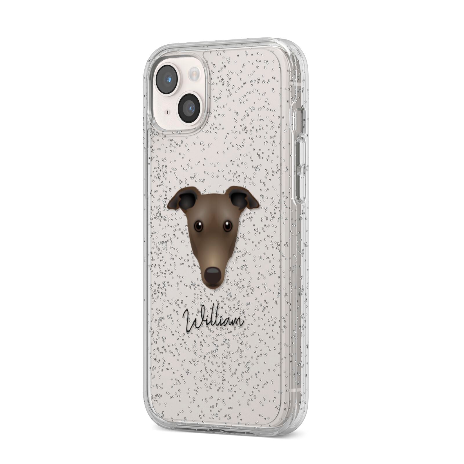 Greyhound Personalised iPhone 14 Plus Glitter Tough Case Starlight Angled Image