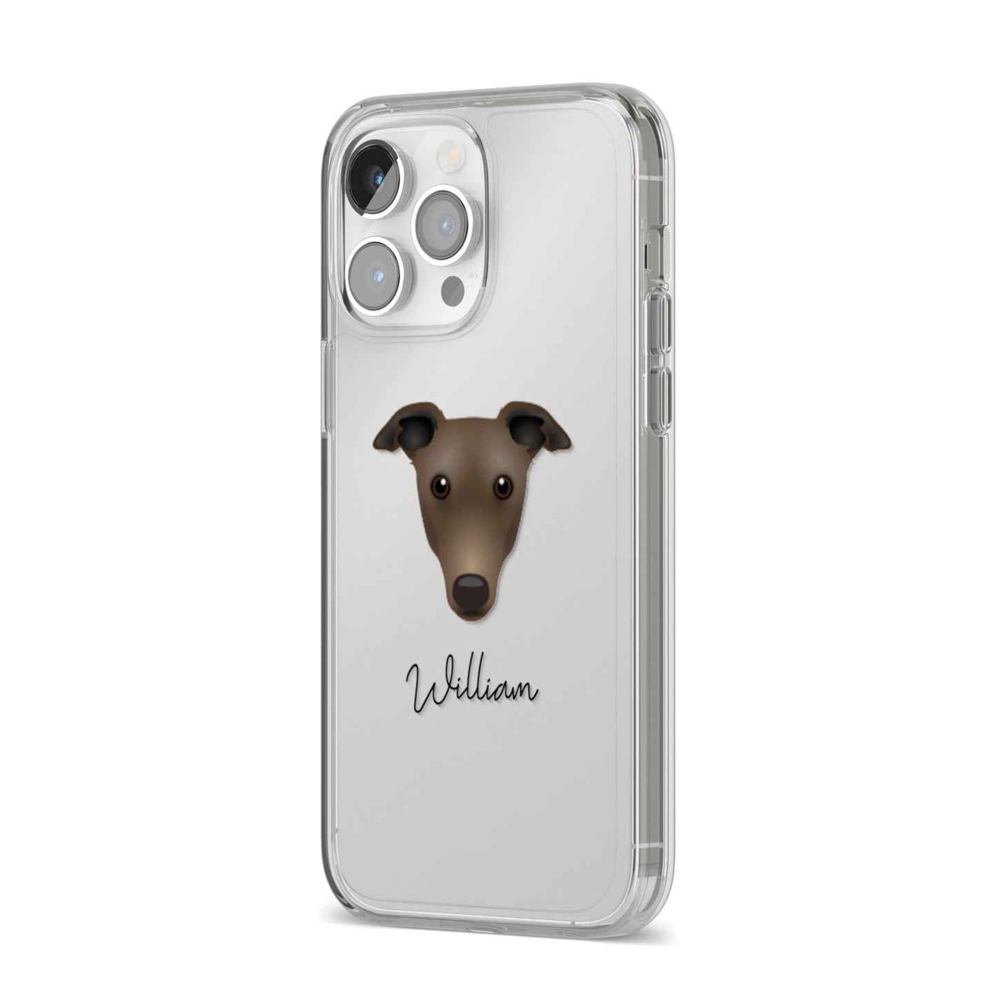 Greyhound Personalised iPhone 14 Pro Max Clear Tough Case Silver Angled Image