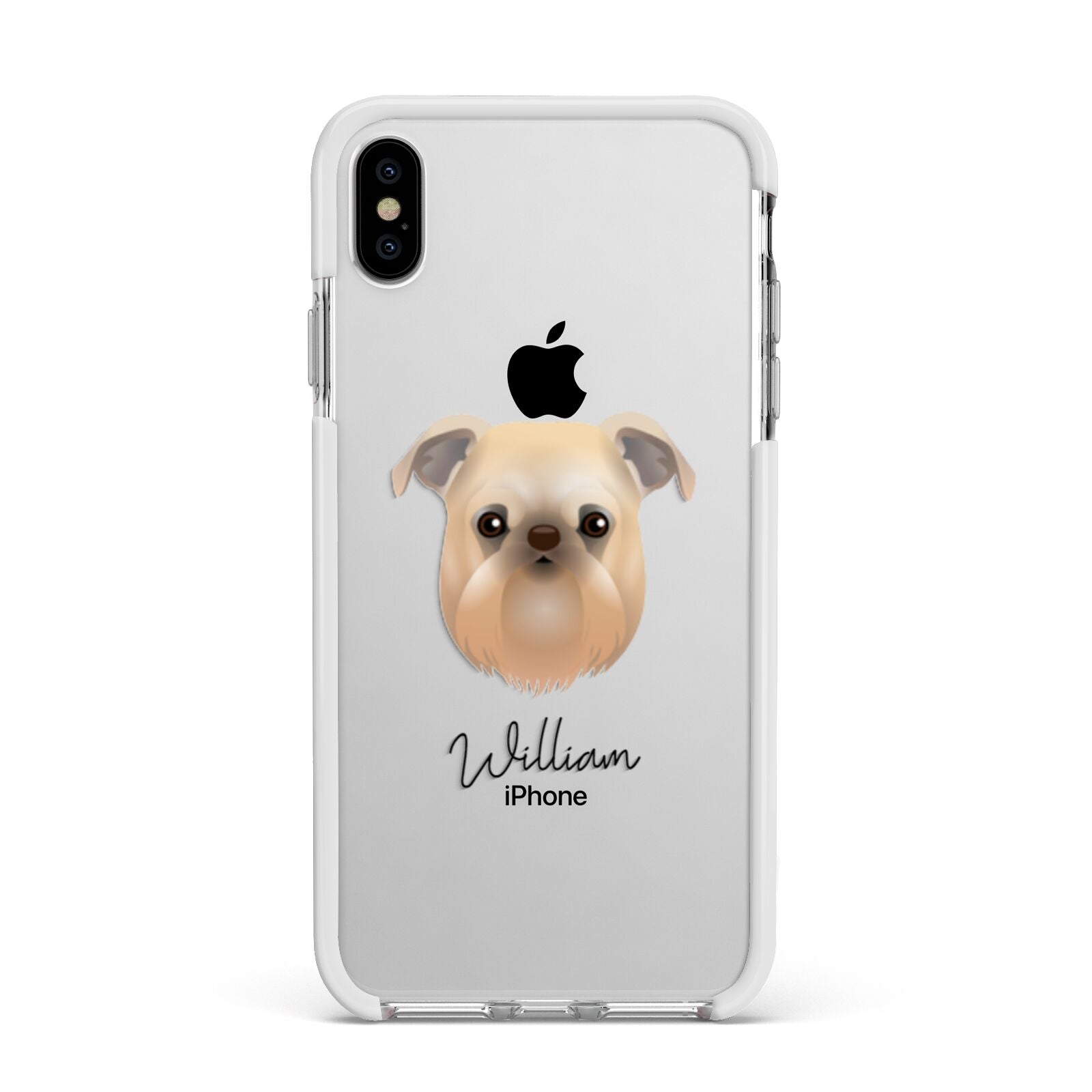 Griffon Bruxellois Personalised Apple iPhone Xs Max Impact Case White Edge on Silver Phone