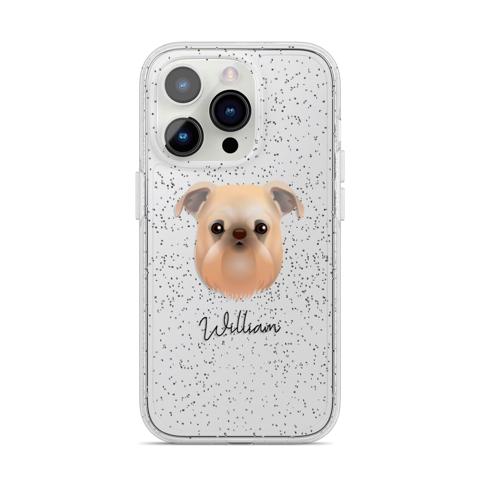 Griffon Bruxellois Personalised iPhone 14 Pro Glitter Tough Case Silver