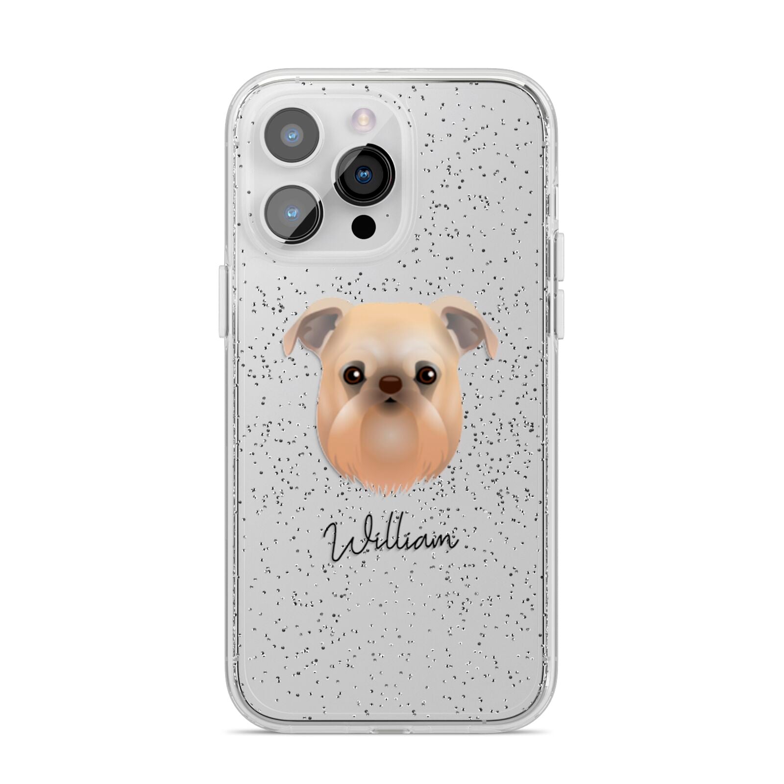 Griffon Bruxellois Personalised iPhone 14 Pro Max Glitter Tough Case Silver