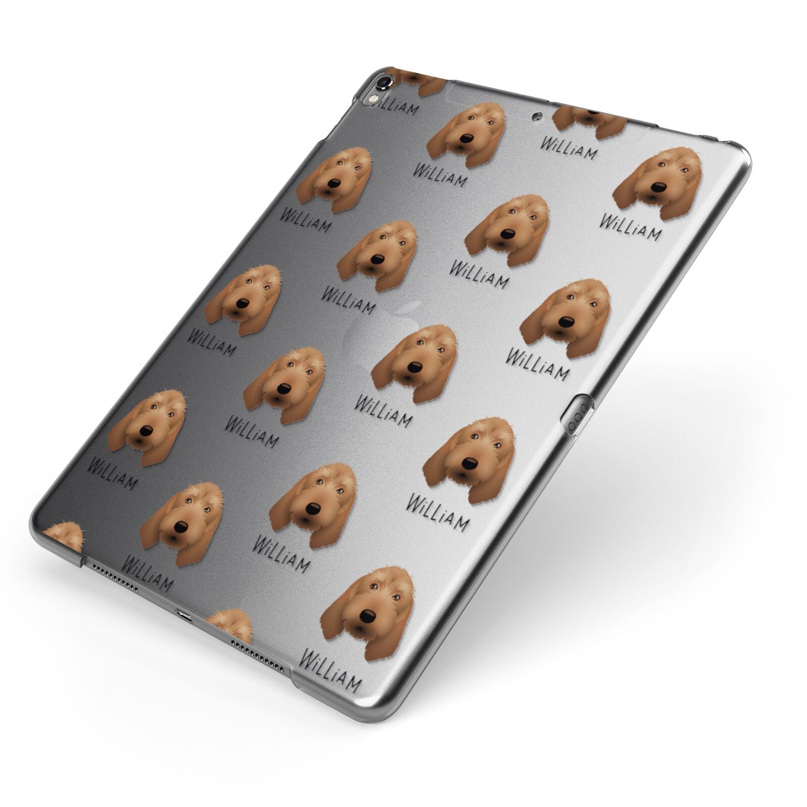 Griffon Fauve De Bretagne Icon with Name Apple iPad Case on Grey iPad Side View