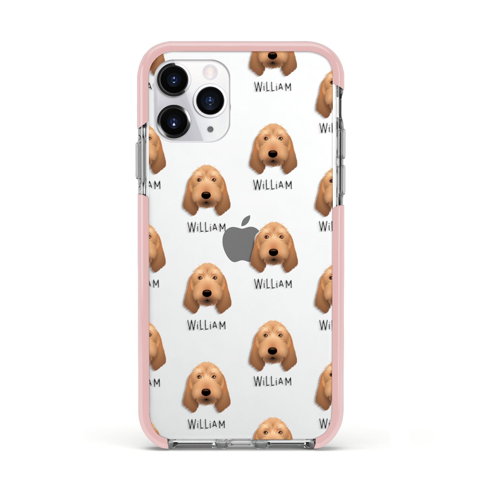 Griffon Fauve De Bretagne Icon with Name Apple iPhone 11 Pro in Silver with Pink Impact Case