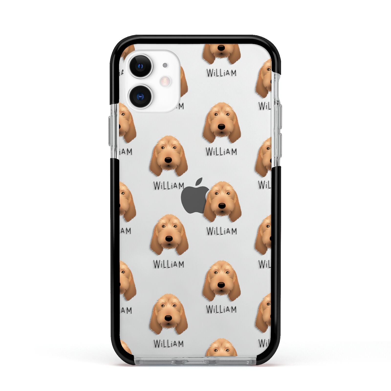 Griffon Fauve De Bretagne Icon with Name Apple iPhone 11 in White with Black Impact Case