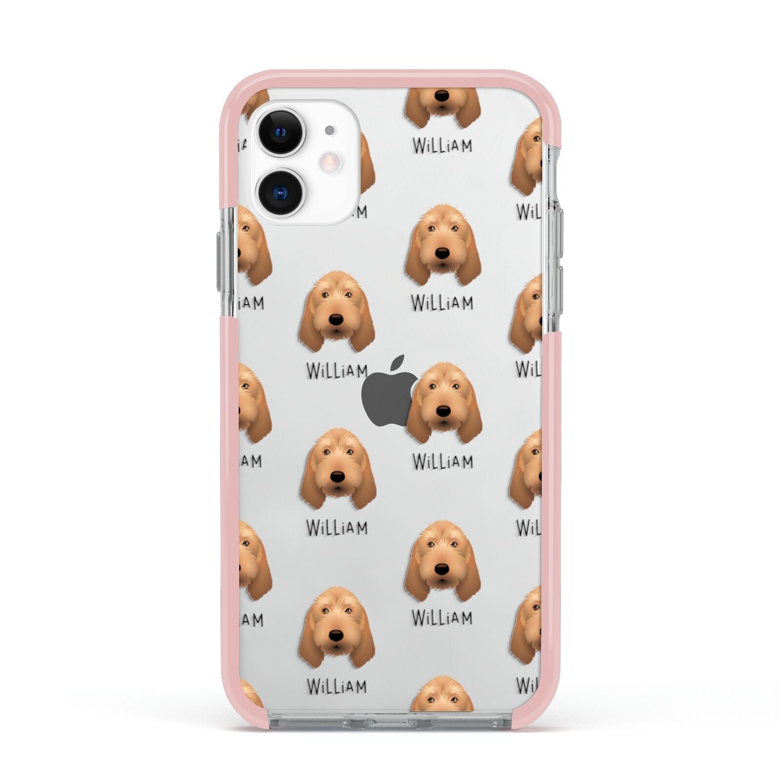 Griffon Fauve De Bretagne Icon with Name Apple iPhone 11 in White with Pink Impact Case