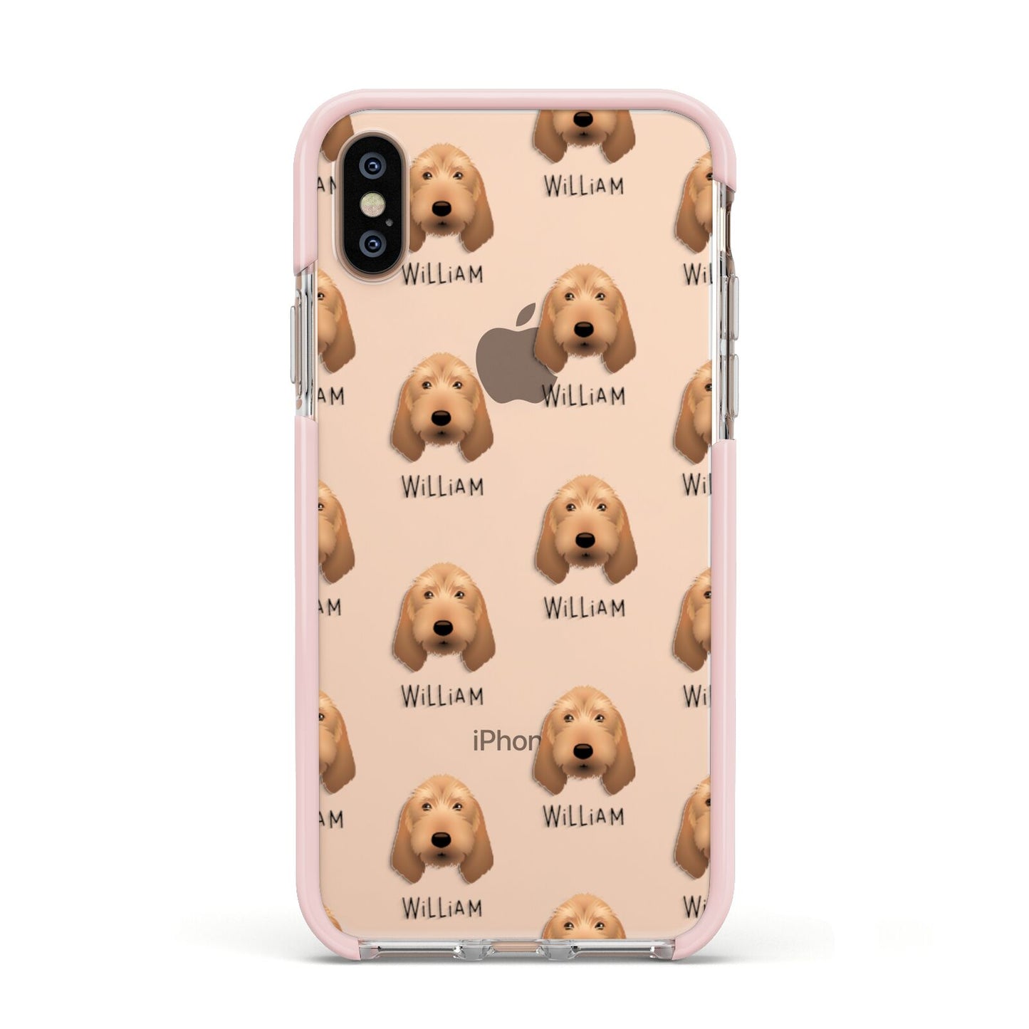 Griffon Fauve De Bretagne Icon with Name Apple iPhone Xs Impact Case Pink Edge on Gold Phone