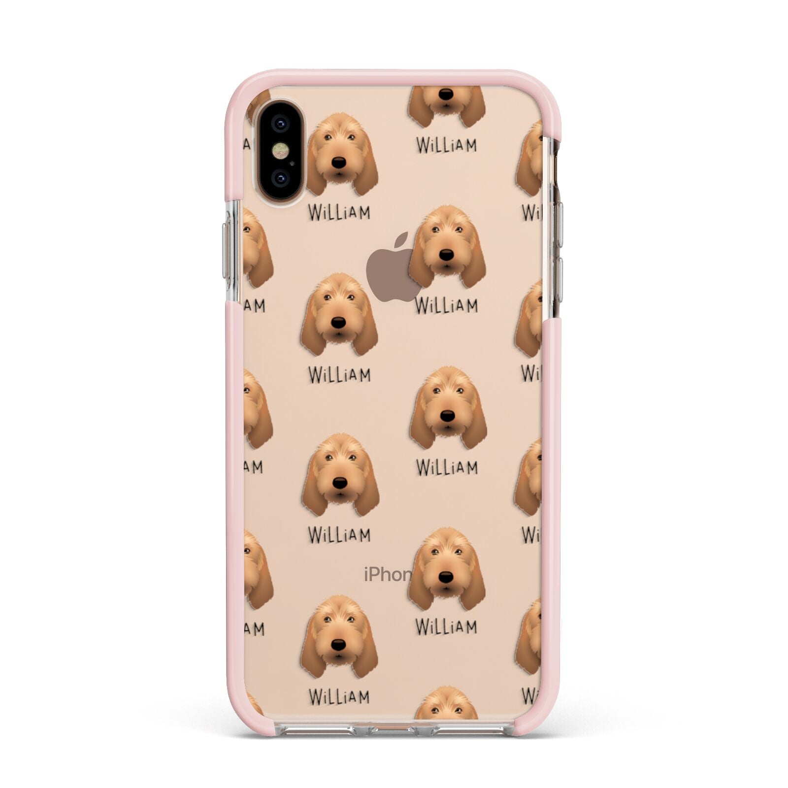 Griffon Fauve De Bretagne Icon with Name Apple iPhone Xs Max Impact Case Pink Edge on Gold Phone