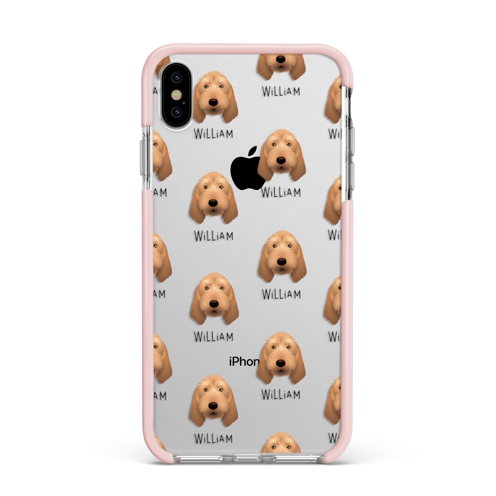 Griffon Fauve De Bretagne Icon with Name Apple iPhone Xs Max Impact Case Pink Edge on Silver Phone
