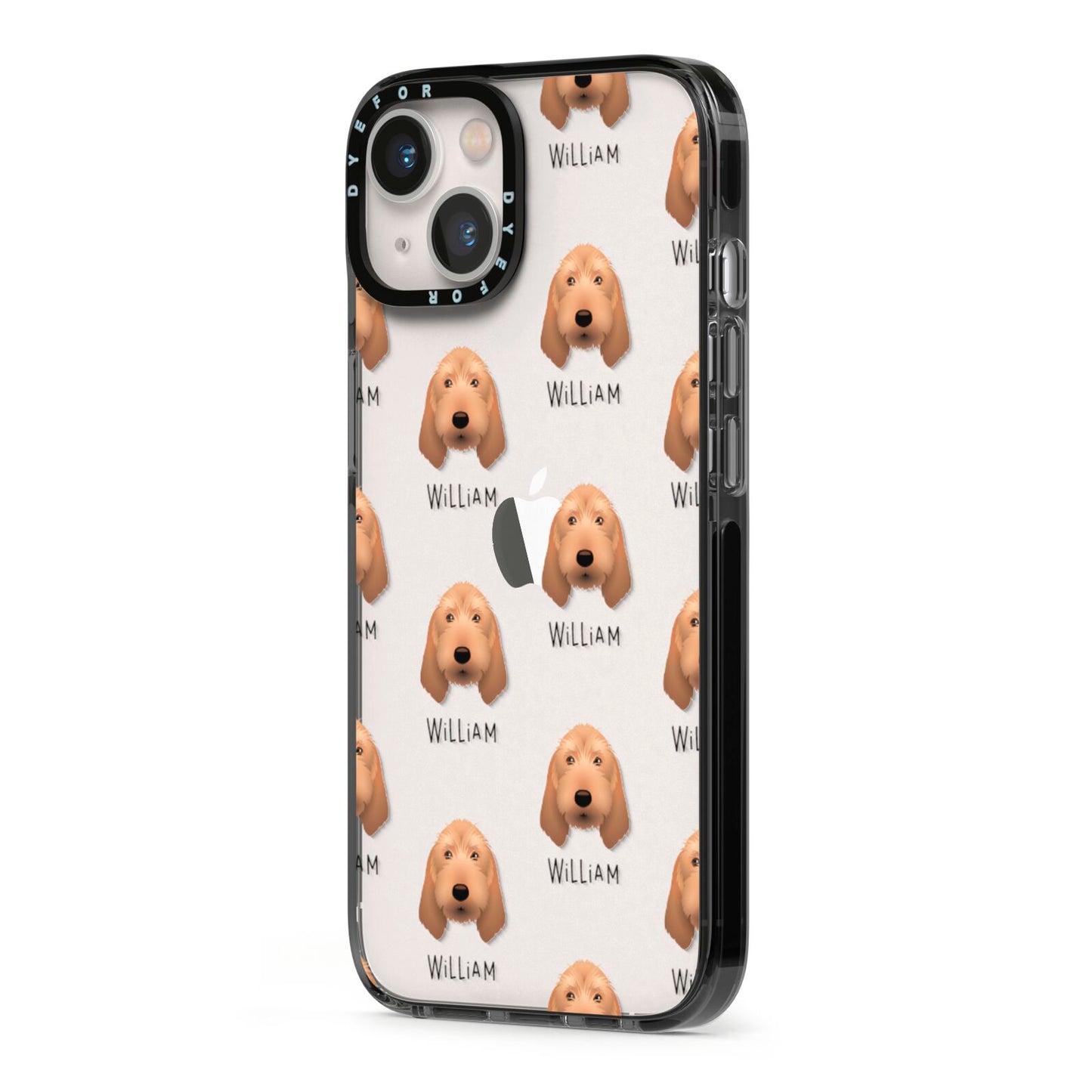 Griffon Fauve De Bretagne Icon with Name iPhone 13 Black Impact Case Side Angle on Silver phone