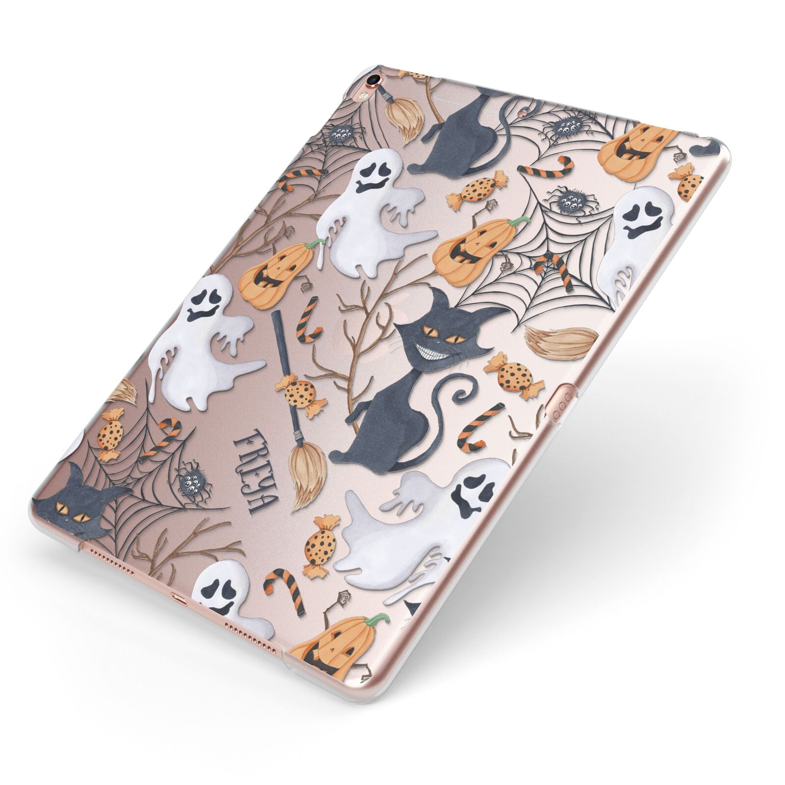 Grinning Cat Halloween Apple iPad Case on Rose Gold iPad Side View