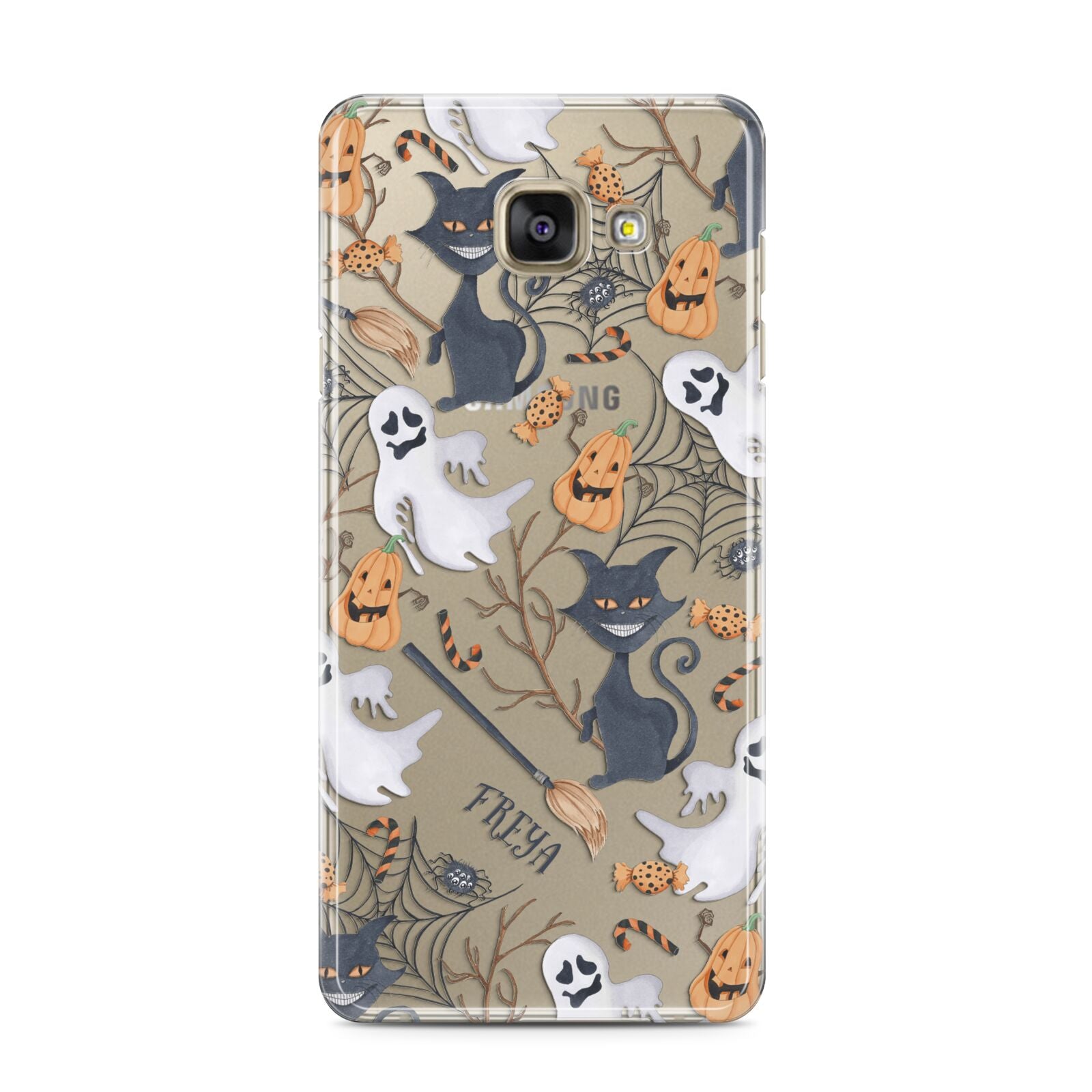 Grinning Cat Halloween Samsung Galaxy A3 2016 Case on gold phone