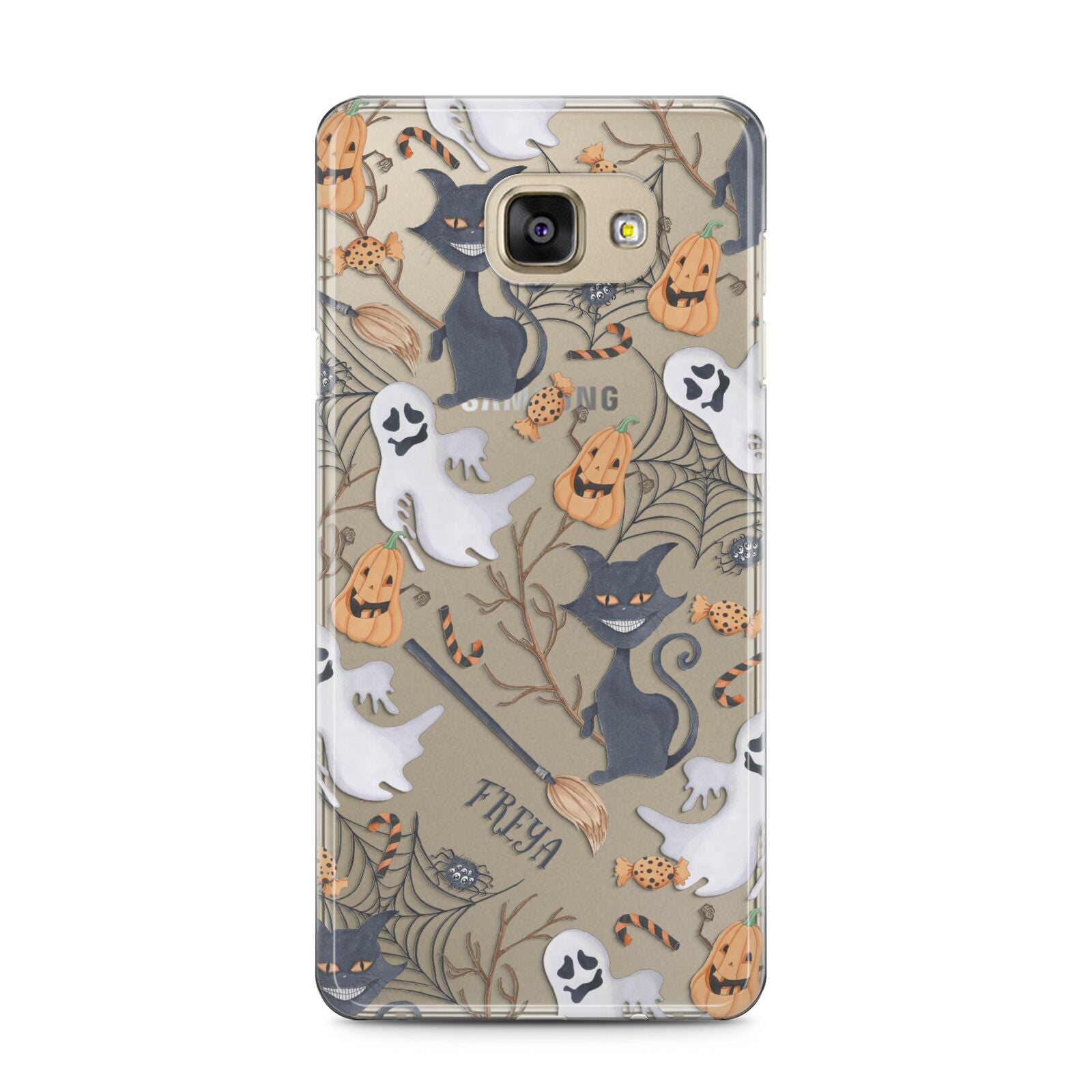 Grinning Cat Halloween Samsung Galaxy A5 2016 Case on gold phone