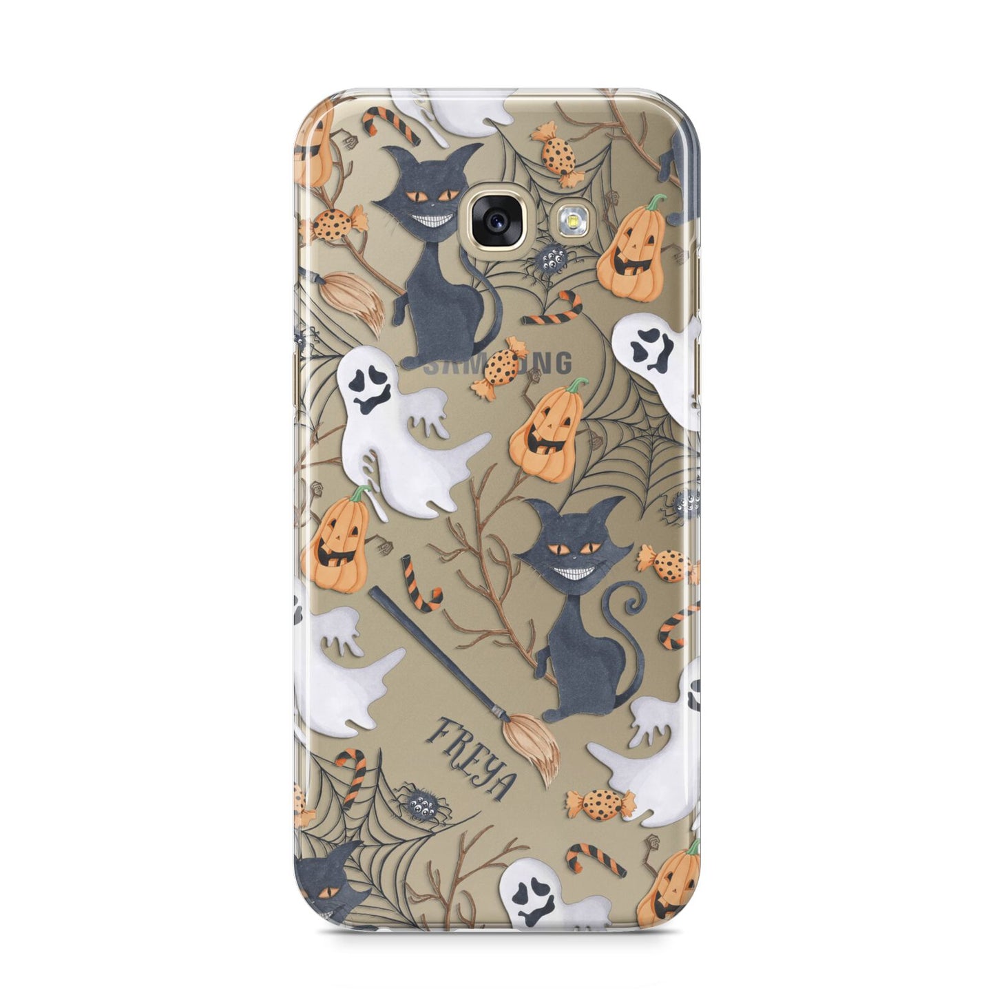 Grinning Cat Halloween Samsung Galaxy A5 2017 Case on gold phone