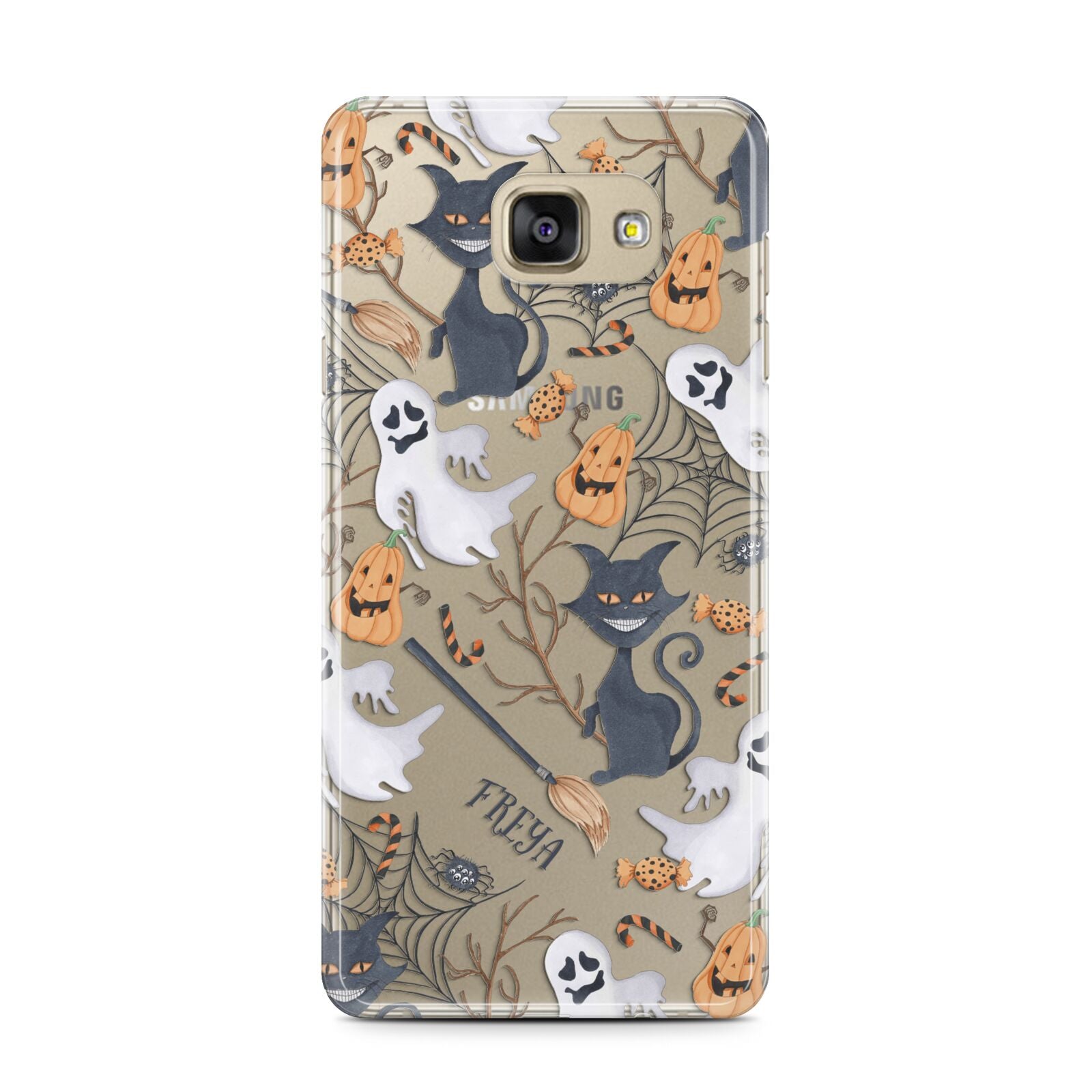 Grinning Cat Halloween Samsung Galaxy A7 2016 Case on gold phone