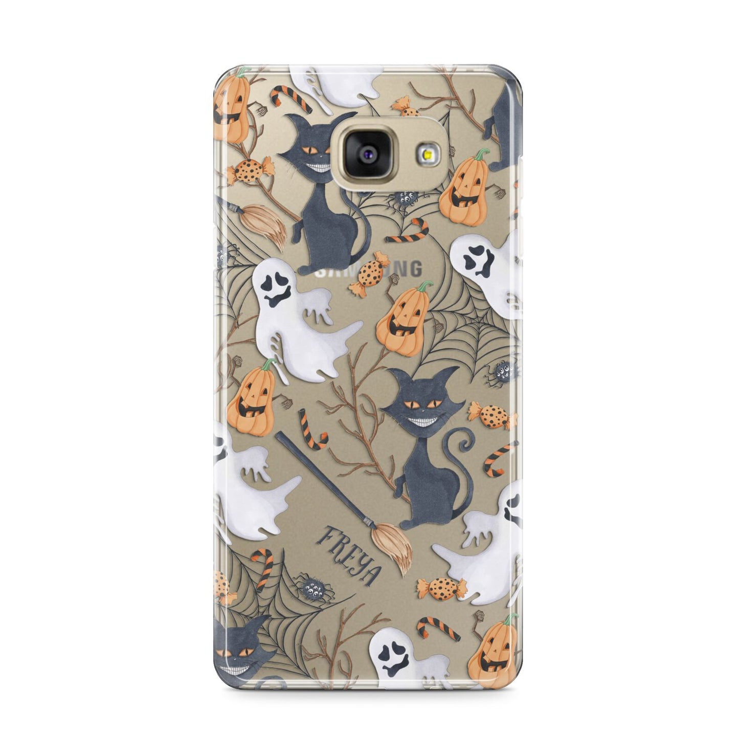 Grinning Cat Halloween Samsung Galaxy A9 2016 Case on gold phone