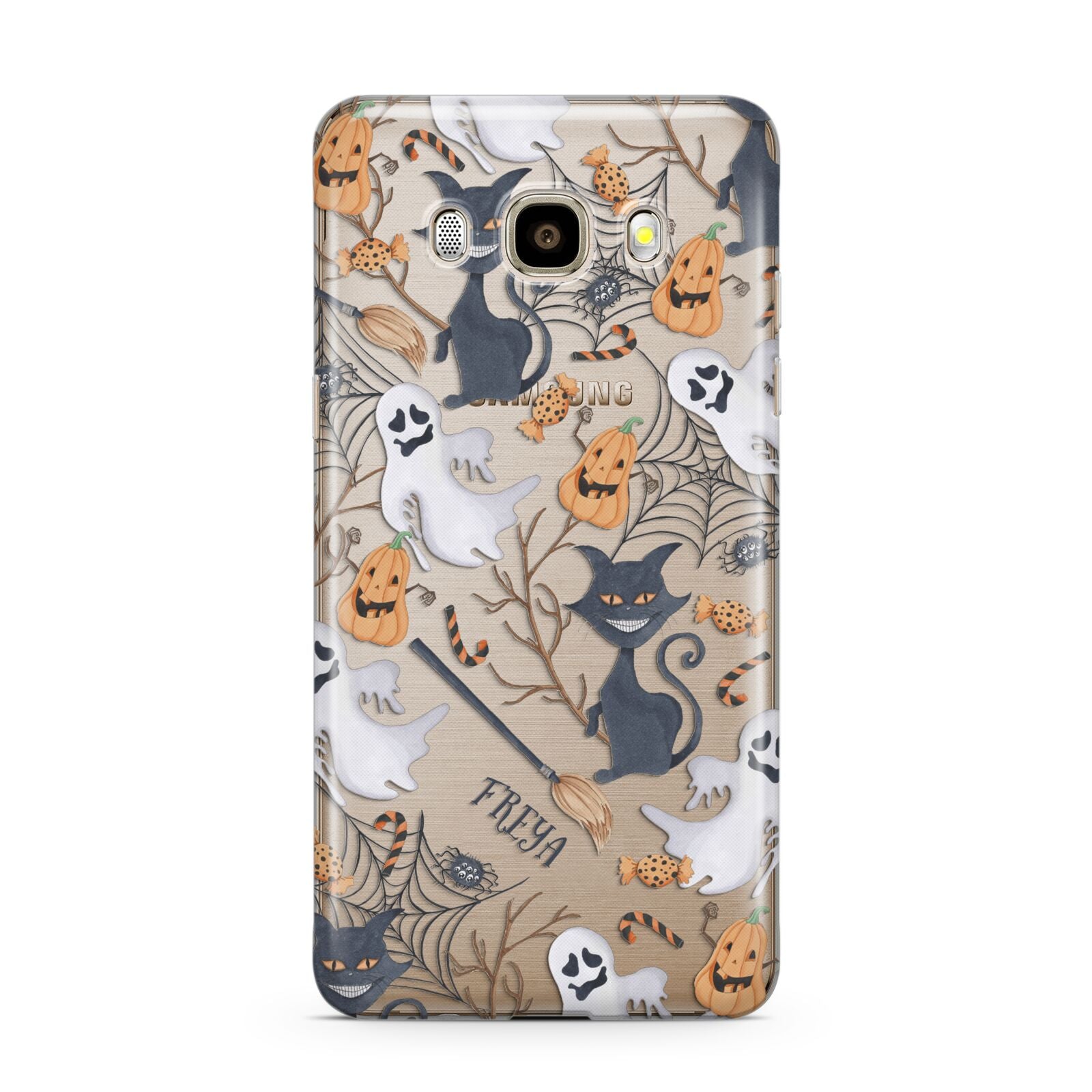 Grinning Cat Halloween Samsung Galaxy J7 2016 Case on gold phone