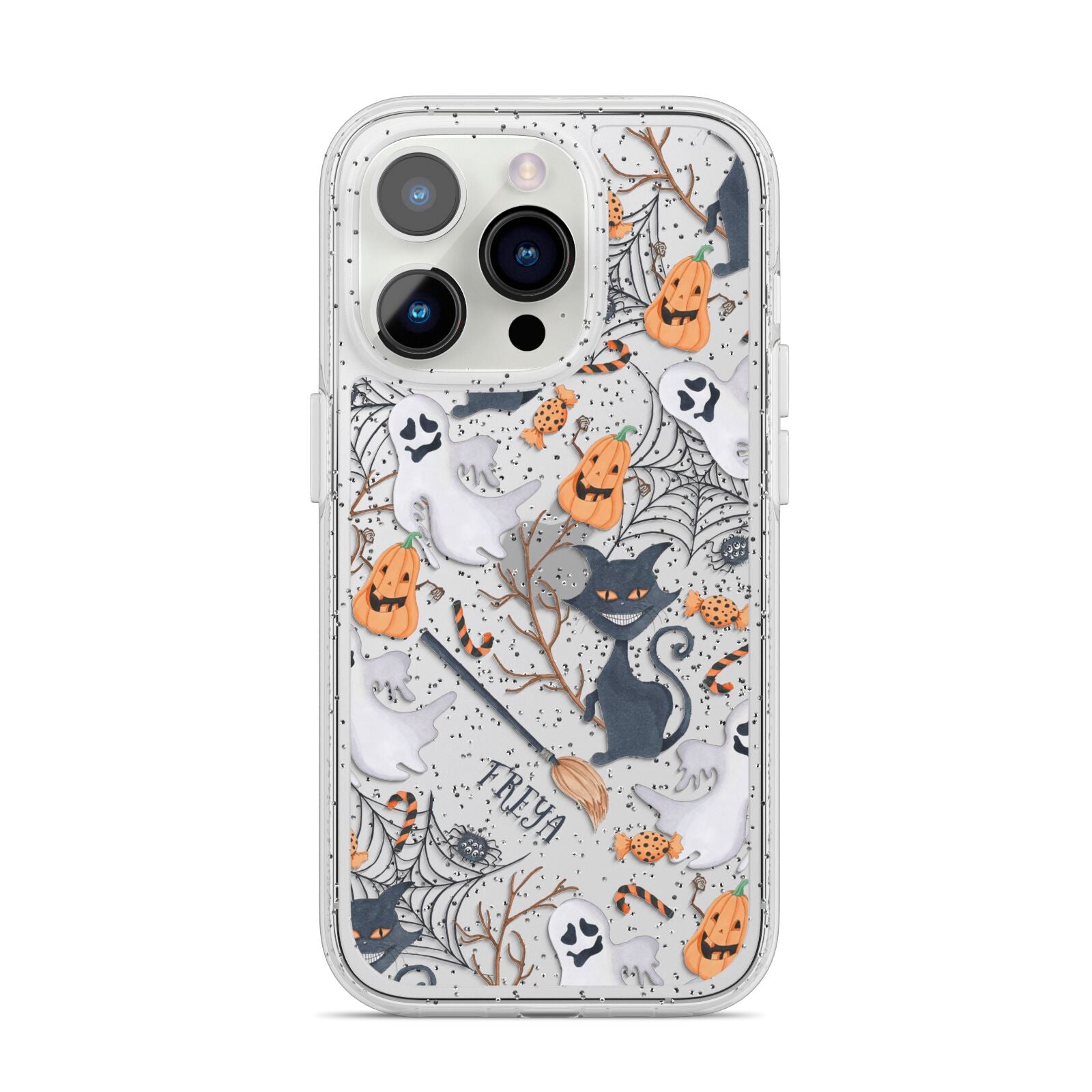 Grinning Cat Halloween iPhone 14 Pro Glitter Tough Case Silver