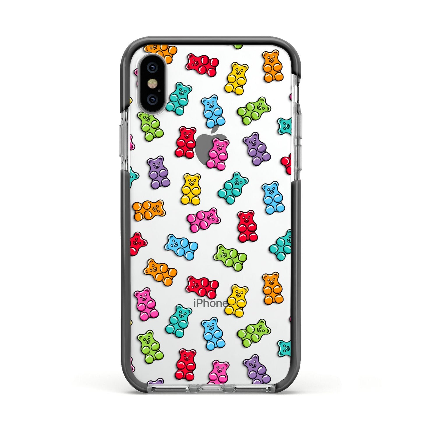 Gummy Bear Apple iPhone Xs Impact Case Black Edge on Silver Phone