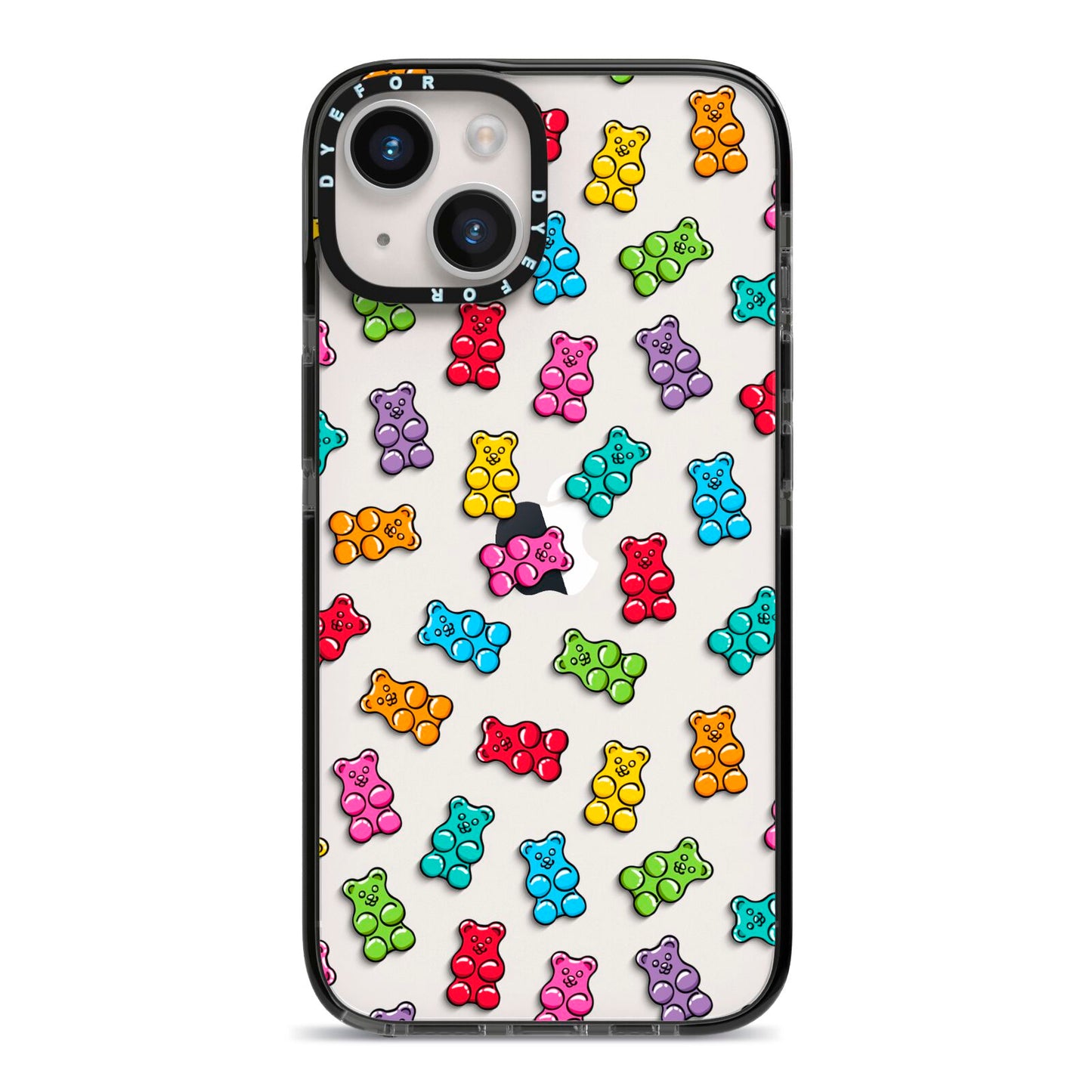 Gummy Bear iPhone 14 Black Impact Case on Silver phone