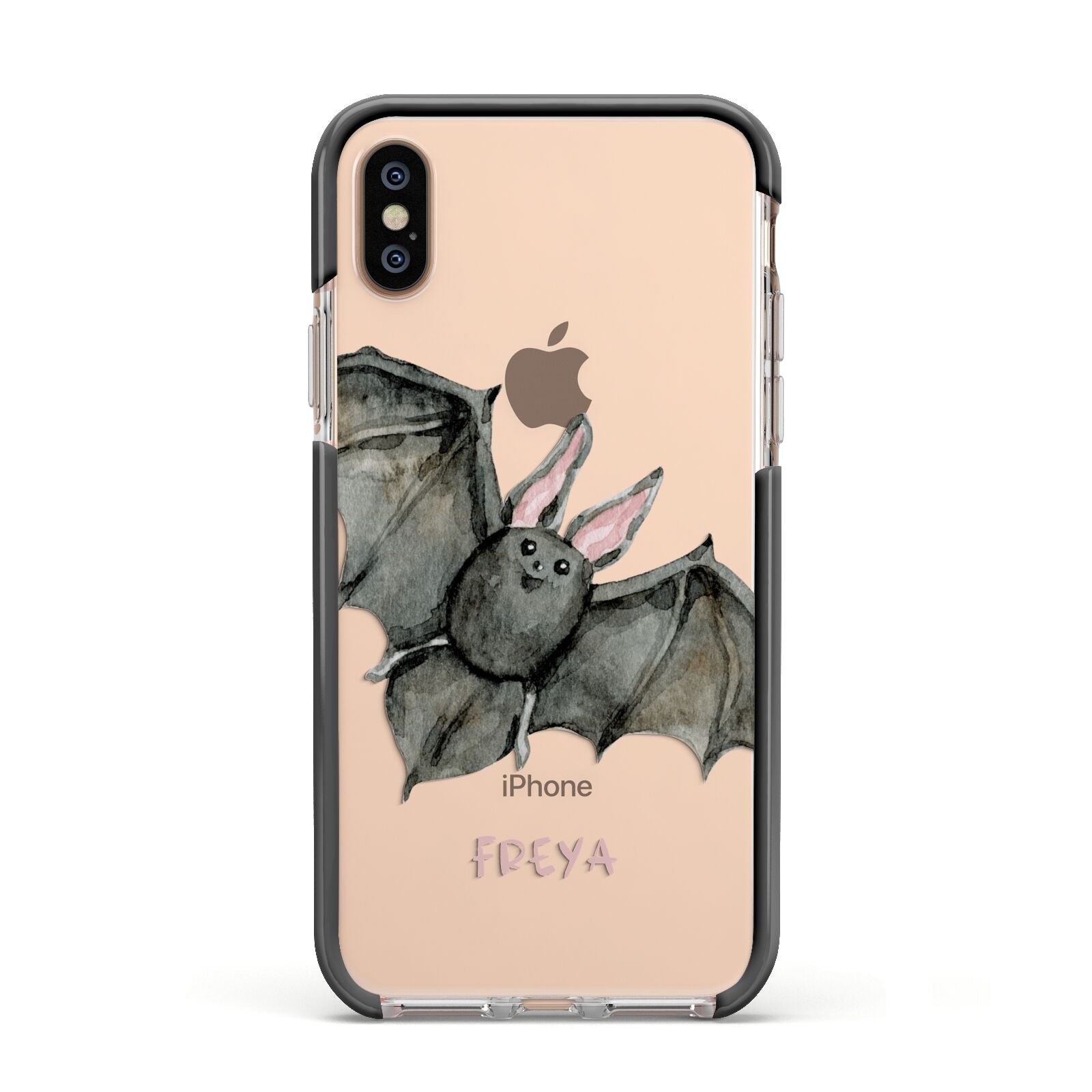 Halloween Bat Apple iPhone Xs Impact Case Black Edge on Gold Phone