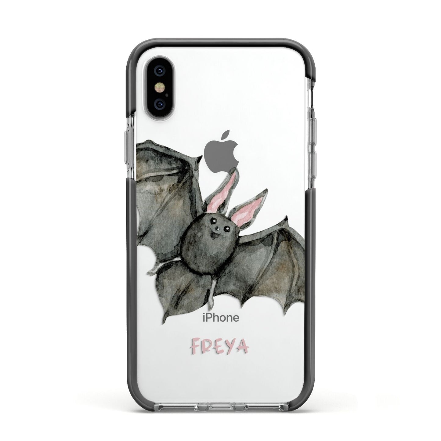 Halloween Bat Apple iPhone Xs Impact Case Black Edge on Silver Phone