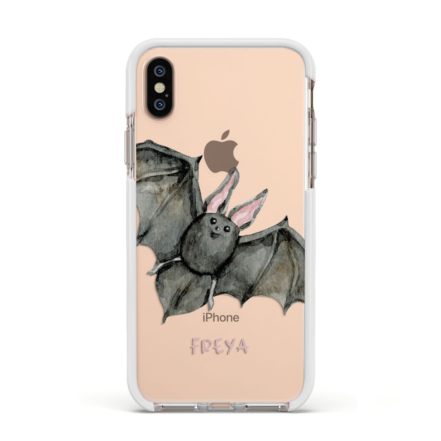 Halloween Bat Apple iPhone Xs Impact Case White Edge on Gold Phone