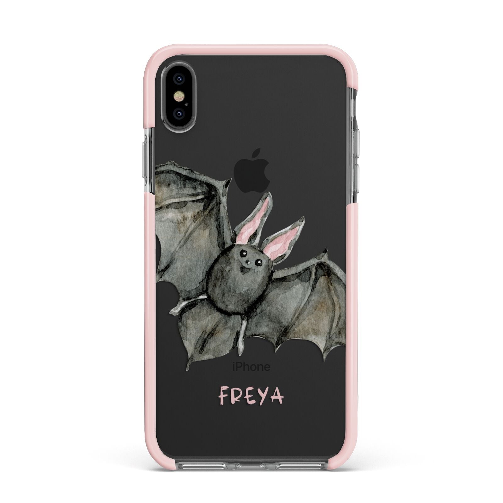 Halloween Bat Apple iPhone Xs Max Impact Case Pink Edge on Black Phone