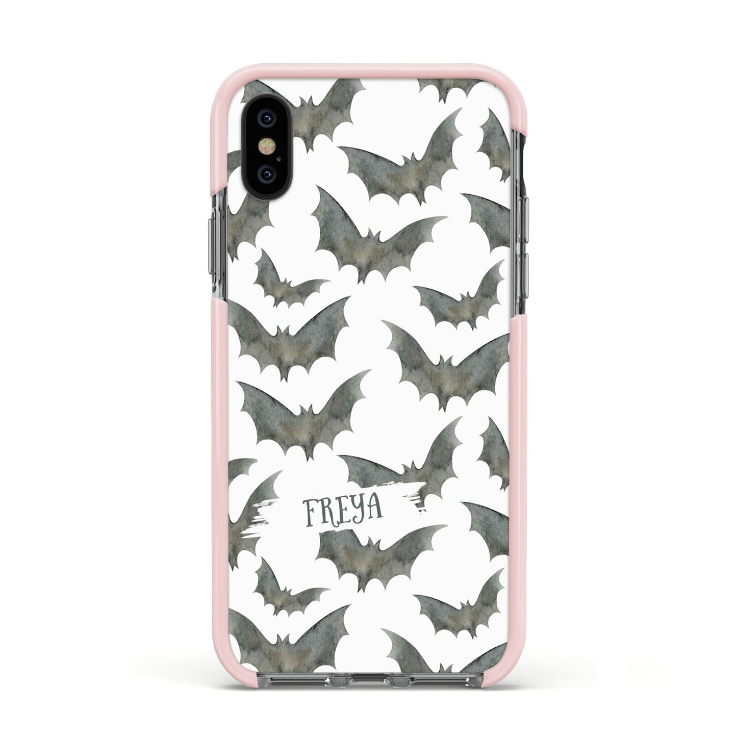 Halloween Bat Cloud Apple iPhone Xs Impact Case Pink Edge on Black Phone