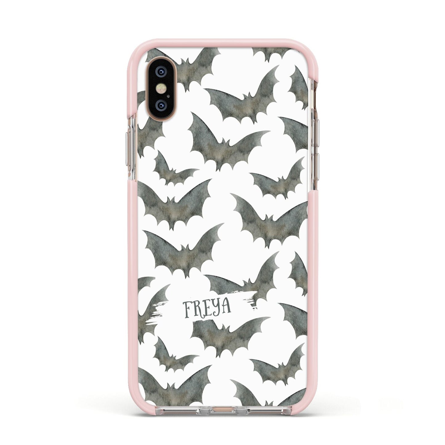 Halloween Bat Cloud Apple iPhone Xs Impact Case Pink Edge on Gold Phone