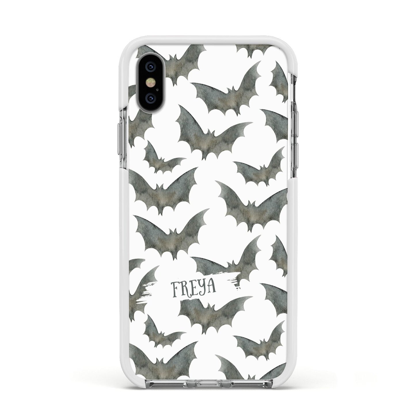 Halloween Bat Cloud Apple iPhone Xs Impact Case White Edge on Silver Phone