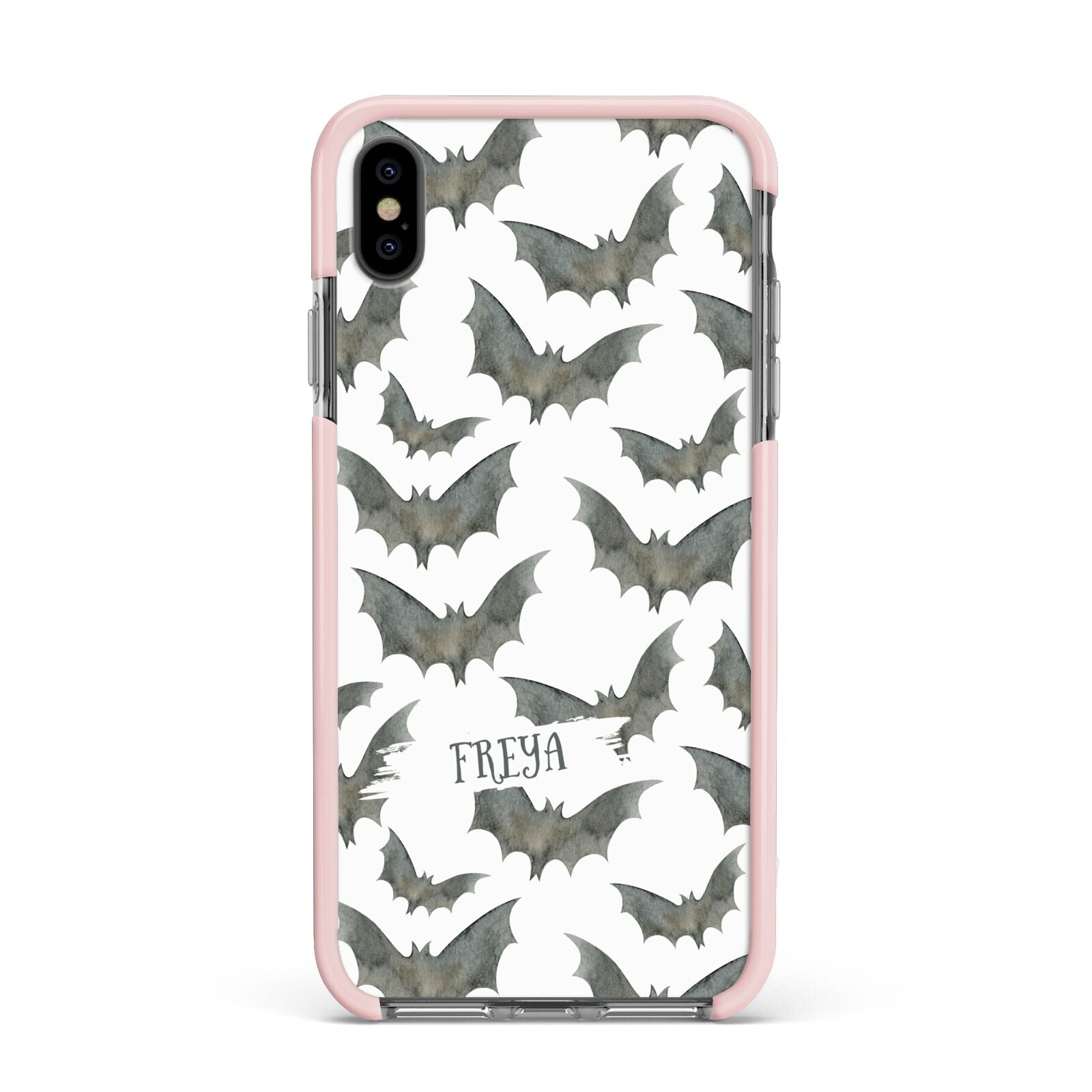 Halloween Bat Cloud Apple iPhone Xs Max Impact Case Pink Edge on Black Phone