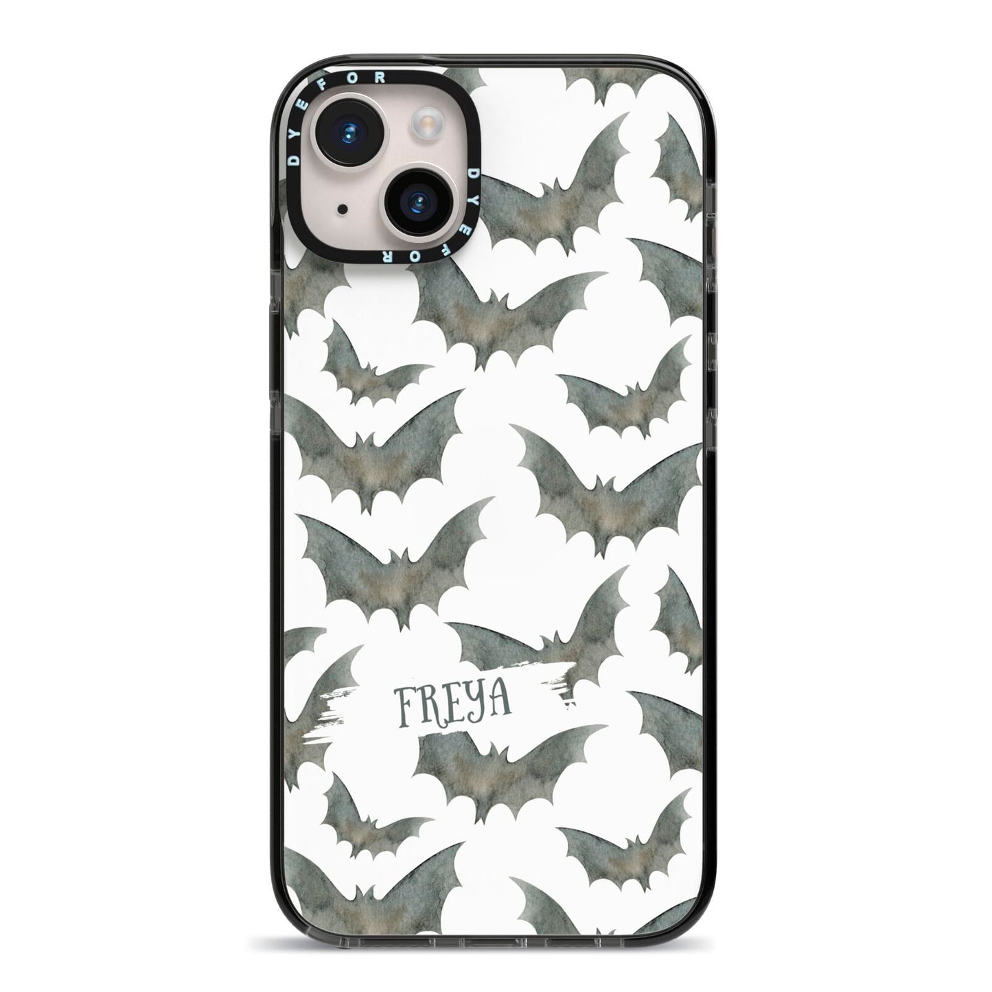 Halloween Bat Cloud iPhone 14 Plus Black Impact Case on Silver phone