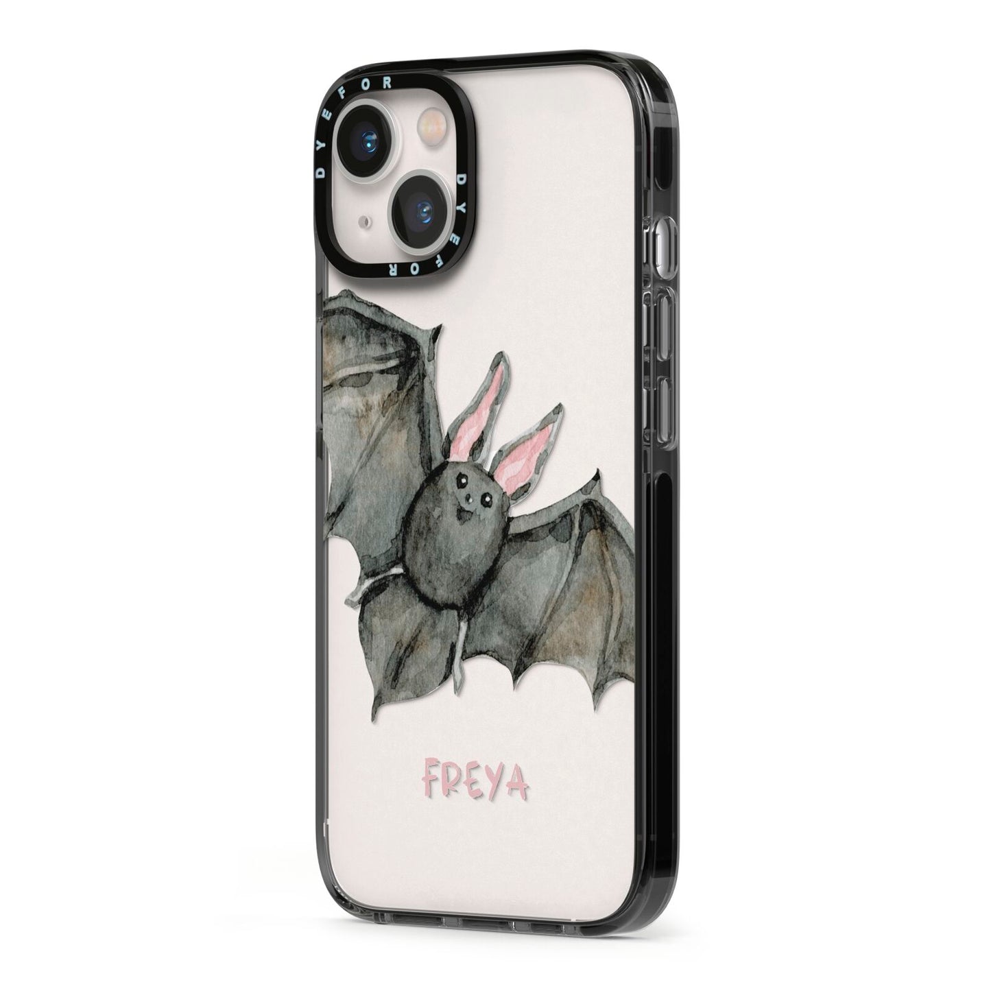 Halloween Bat iPhone 13 Black Impact Case Side Angle on Silver phone