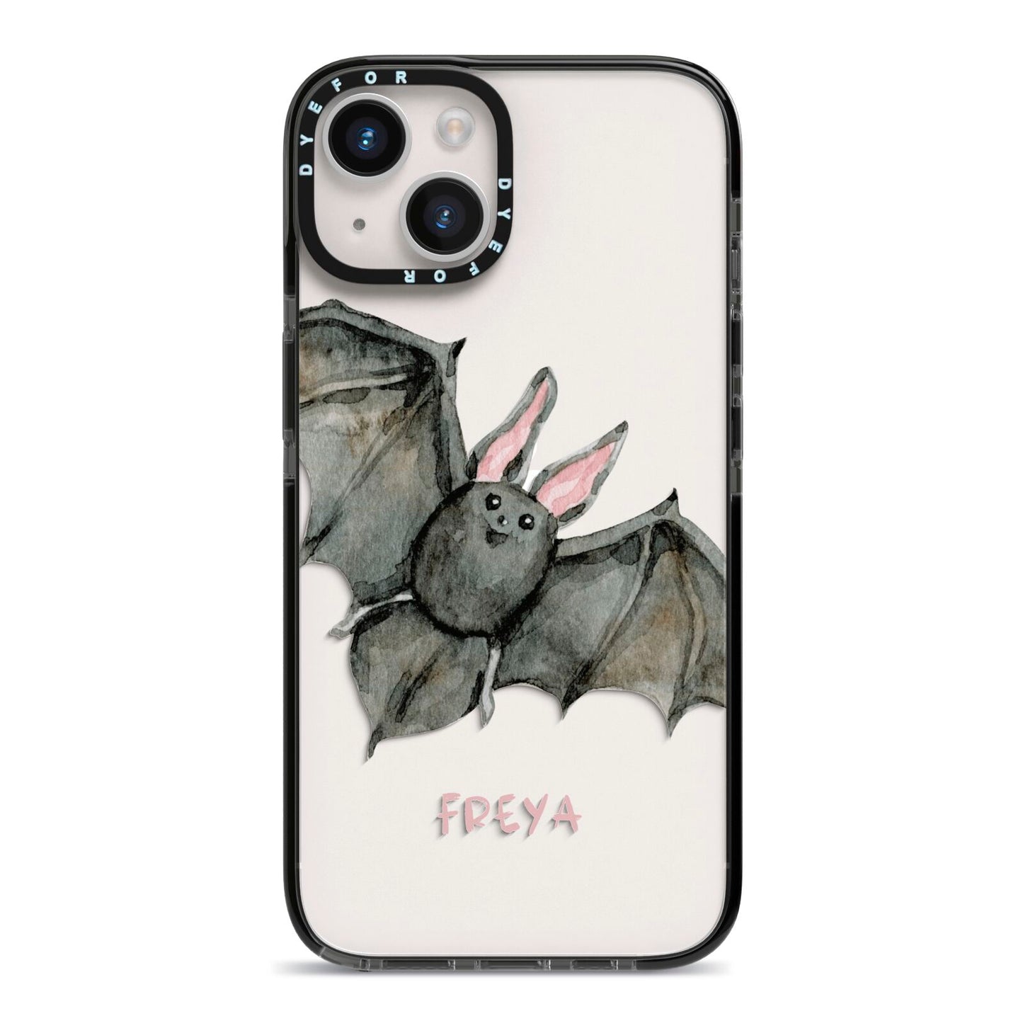 Halloween Bat iPhone 14 Black Impact Case on Silver phone