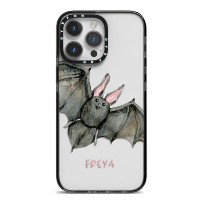 Halloween Bat iPhone 14 Pro Max Black Impact Case on Silver phone