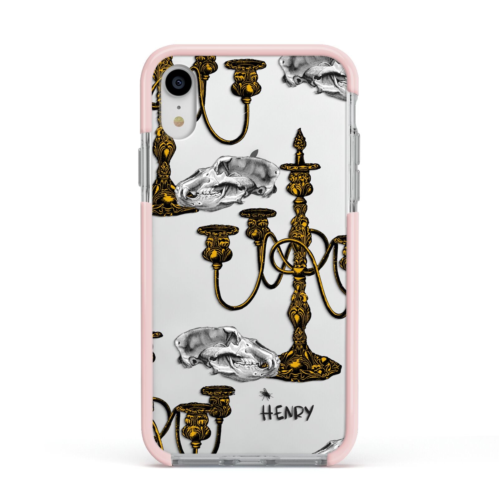 Halloween Candelabra Custom Apple iPhone XR Impact Case Pink Edge on Silver Phone