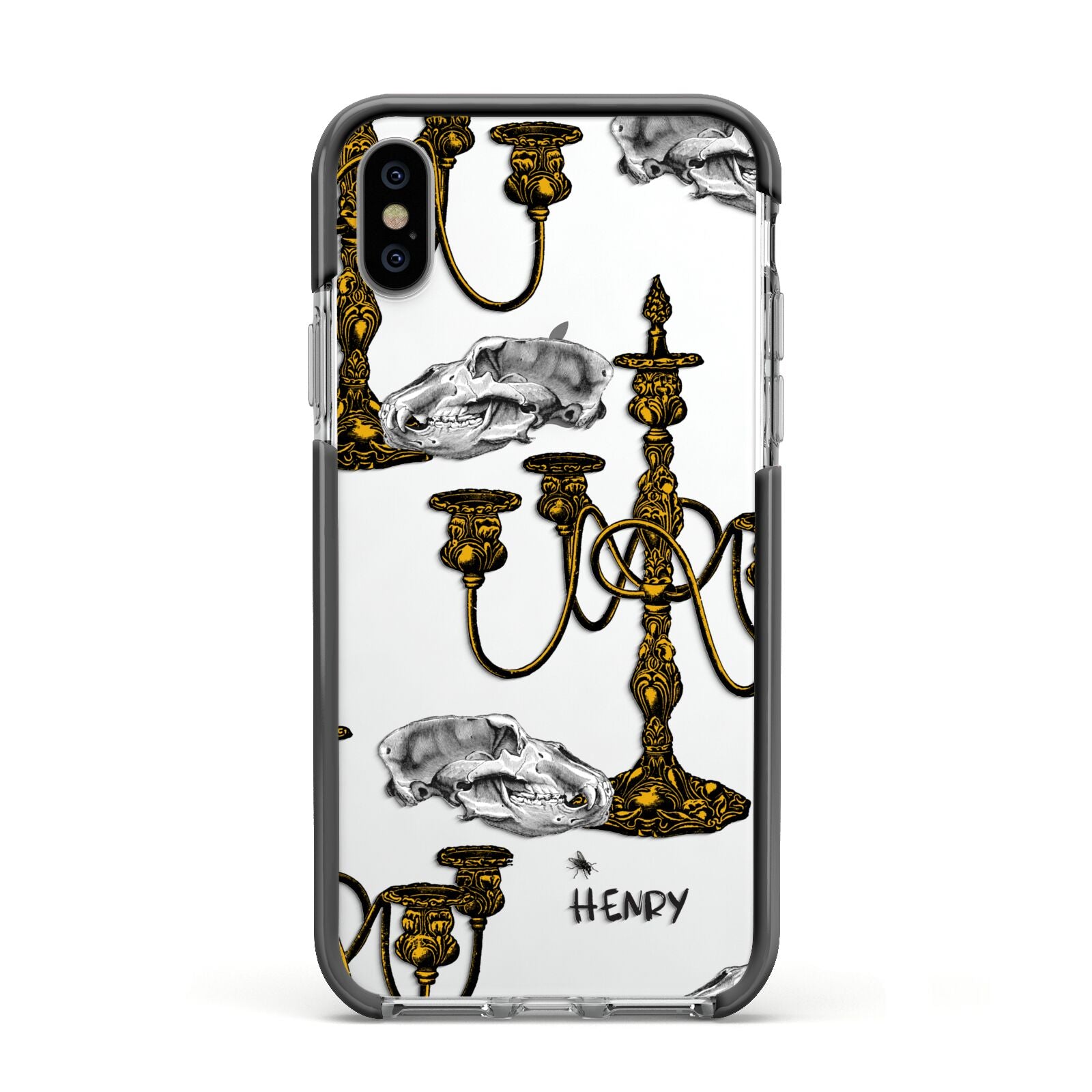 Halloween Candelabra Custom Apple iPhone Xs Impact Case Black Edge on Silver Phone