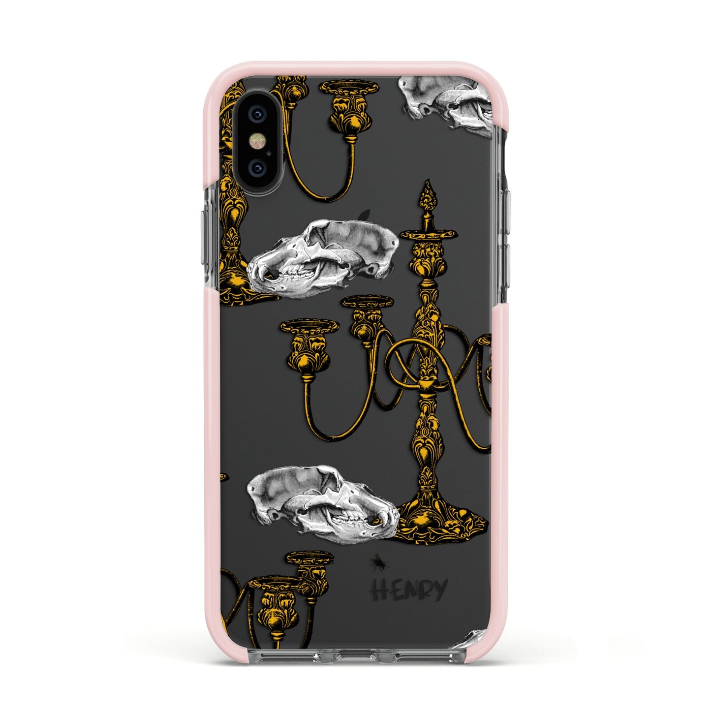 Halloween Candelabra Custom Apple iPhone Xs Impact Case Pink Edge on Black Phone