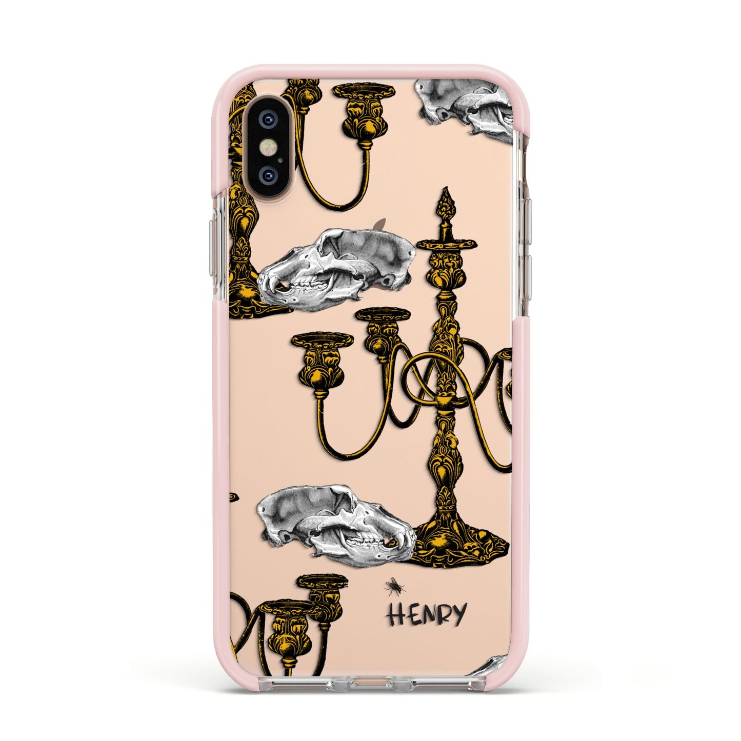 Halloween Candelabra Custom Apple iPhone Xs Impact Case Pink Edge on Gold Phone