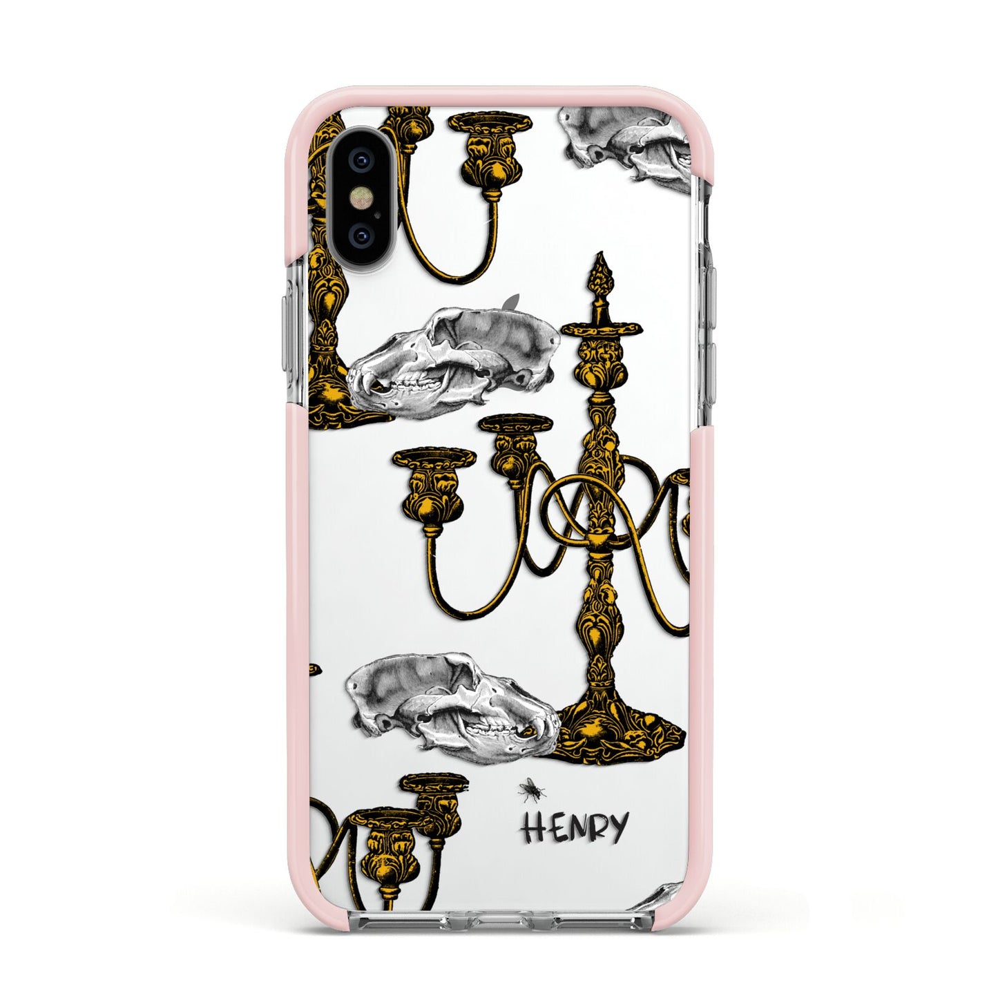 Halloween Candelabra Custom Apple iPhone Xs Impact Case Pink Edge on Silver Phone